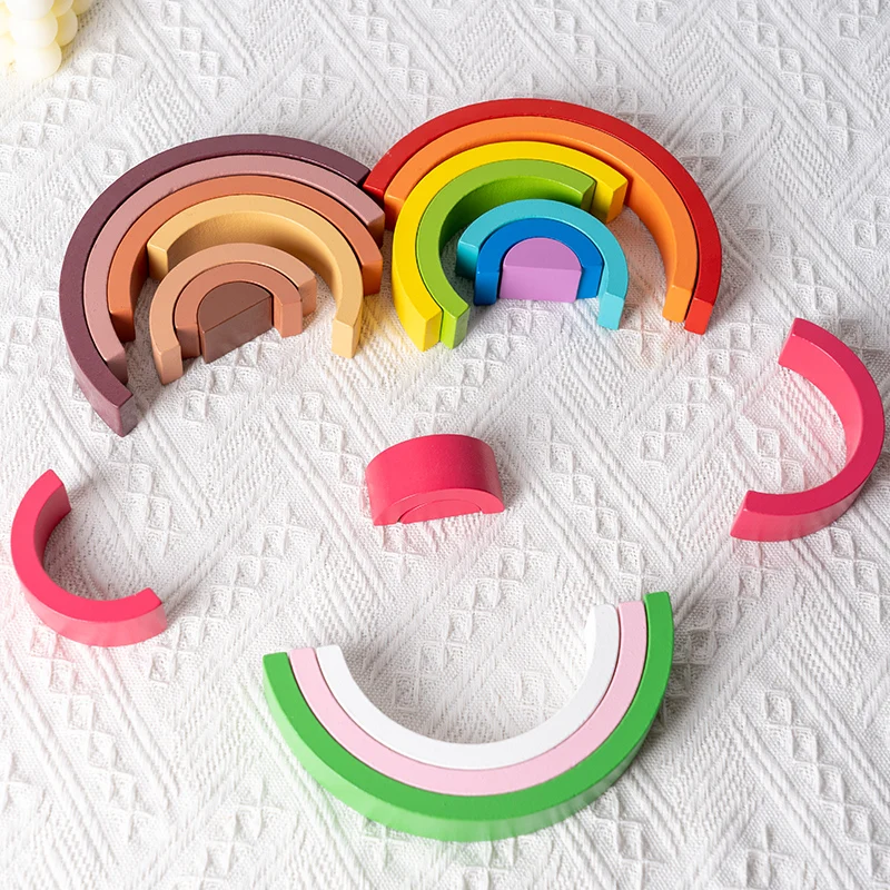 Arch Bridge Rainbow Wooden Building Blocks Stacking Games Color Cognitive Kids Montessori Educational Wood Toys for Children thumbnail 4