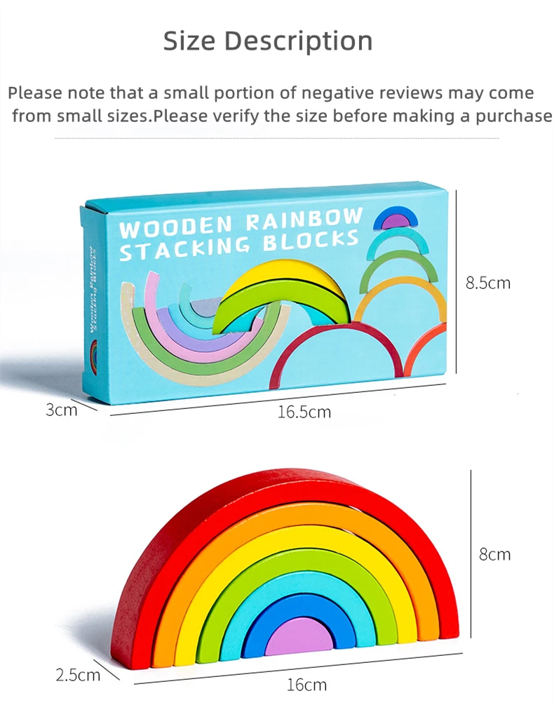 Arch Bridge Rainbow Wooden Building Blocks Stacking Games Color Cognitive Kids Montessori Educational Wood Toys for Children thumbnail 6