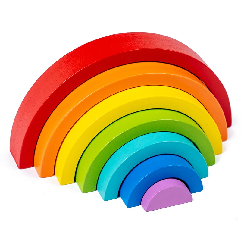 Arch Bridge Rainbow Wooden Building Blocks Stacking Games Color Cognitive Kids Montessori Educational Wood Toys for Children thumbnail 3