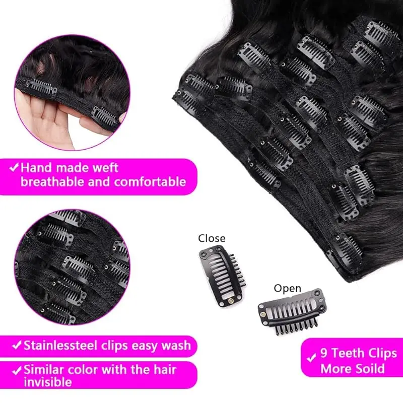 Body Wave 100% Brazilian Clip in Hair Extensions Human Hair 8Pcs Remy Hair Extensions Clip ins For Women with 18Clips 120g thumbnail 4