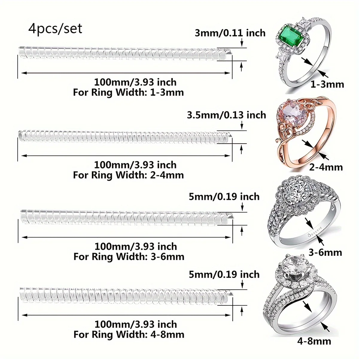 4pcs Invisible Ring Size Adjuster For Loose Rings,  Ring Protection Adjuster, Spiral Ring Gasket Jewelry Fastener is Suitable thumbnail 5