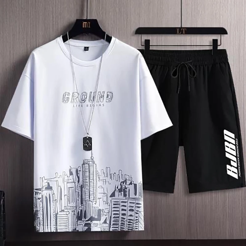 Men's Casual Sport Ice Silk Suit Printed Sweatshirt Sweatpants Outdoor Jogging Sports Basketball Training Fitness 2 Piece Suit thumbnail 3