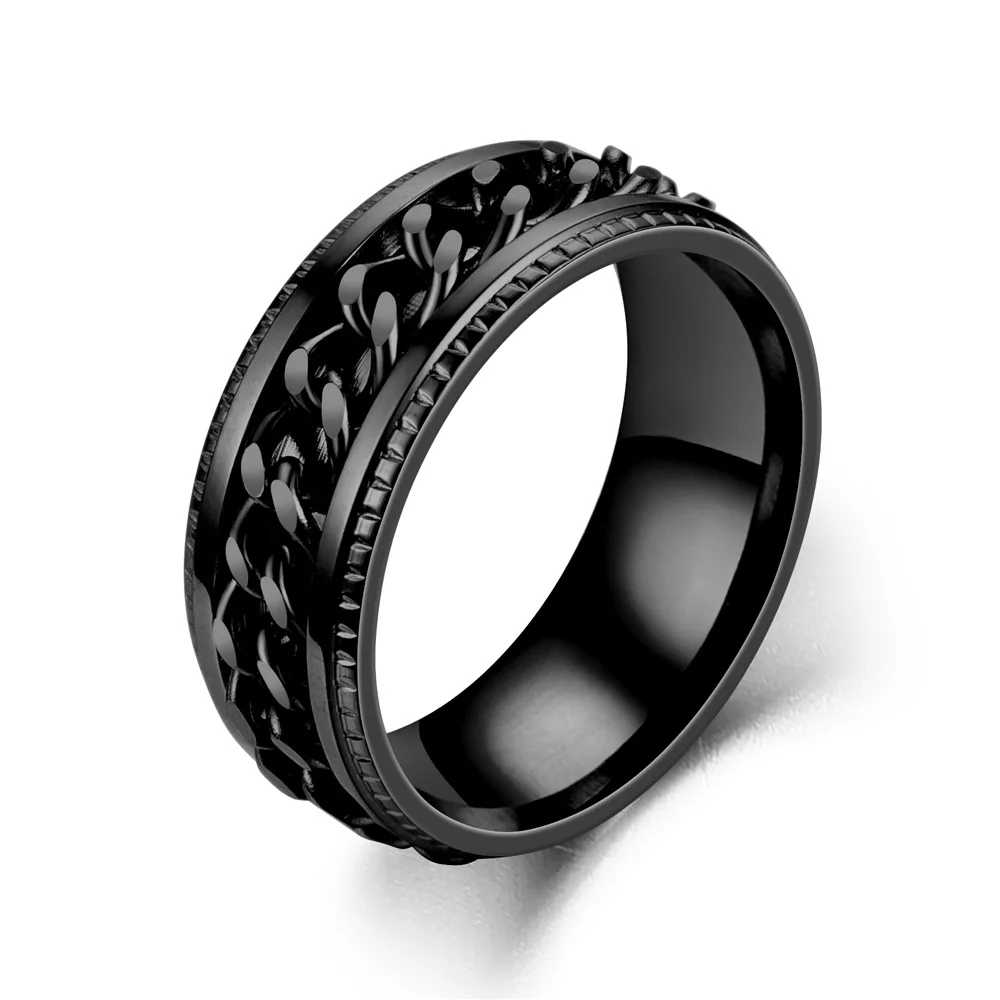 Fashion 8mm Spinner Ring For Men Women Stainless Steel Cuban Chain Spinner Fidget Band Release Anxiety Rings Jewelry Wholesale thumbnail 4