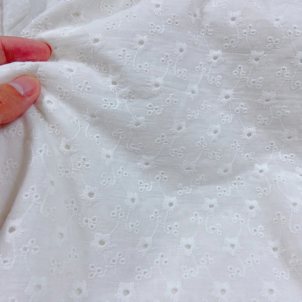 130cm Wide Soft Thin White Embroidered Pure Cotton Fabrics For Sewing Girl Costume Dress Shirts Quilting Cloth Materials Curtain thumbnail 4