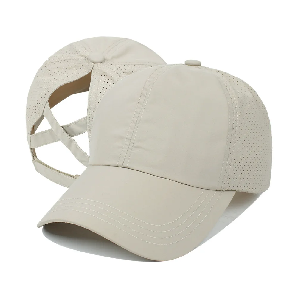 Summer Solid Color Baseball Cap Women's Athleisure Cross Ponytail Hat Mesh Quick-Drying Cap Visor Hat thumbnail 5