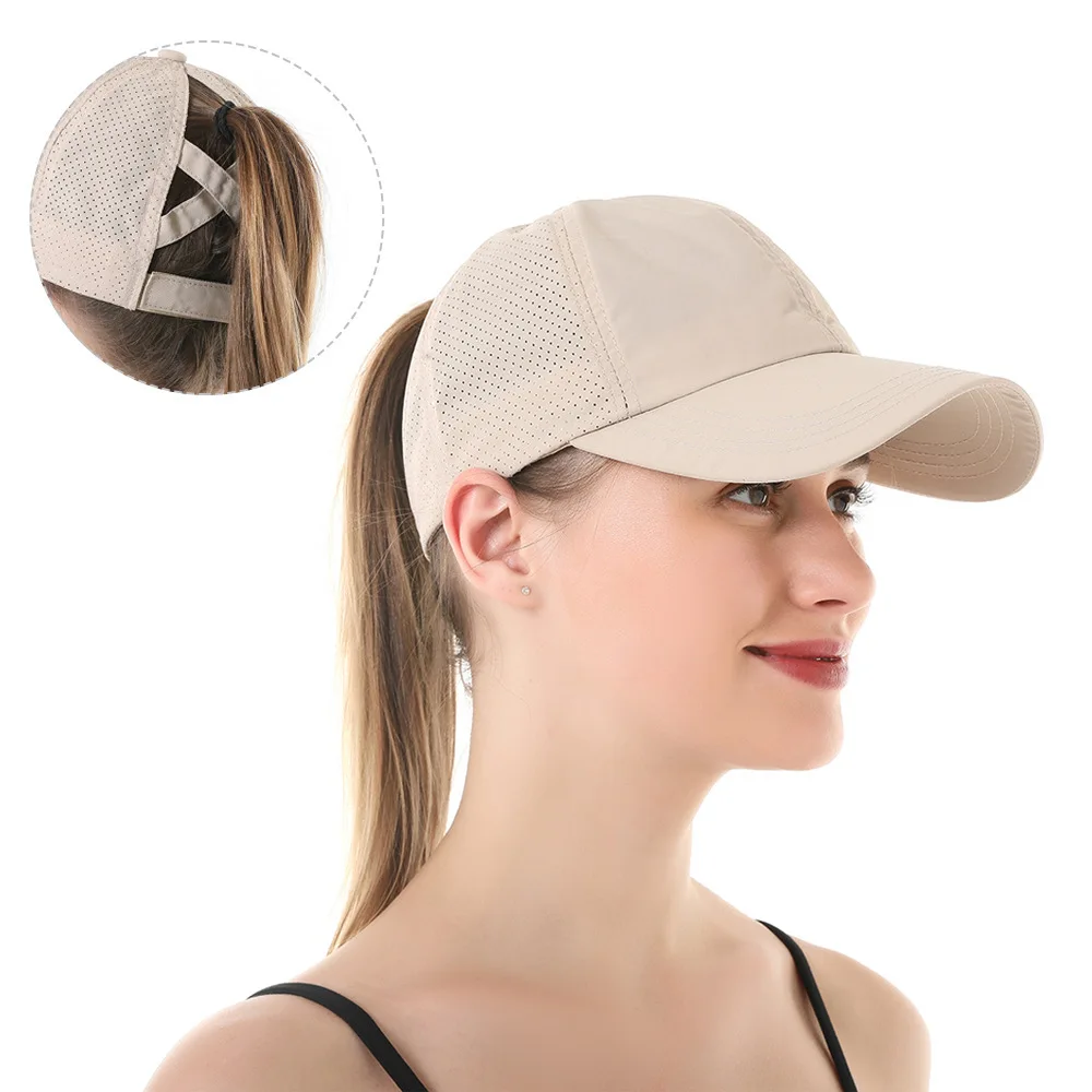 Summer Solid Color Baseball Cap Women's Athleisure Cross Ponytail Hat Mesh Quick-Drying Cap Visor Hat thumbnail 2