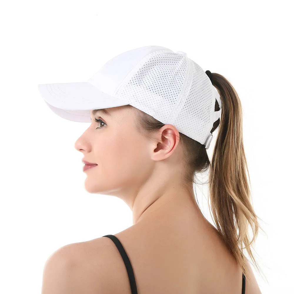 Summer Solid Color Baseball Cap Women's Athleisure Cross Ponytail Hat Mesh Quick-Drying Cap Visor Hat thumbnail 3