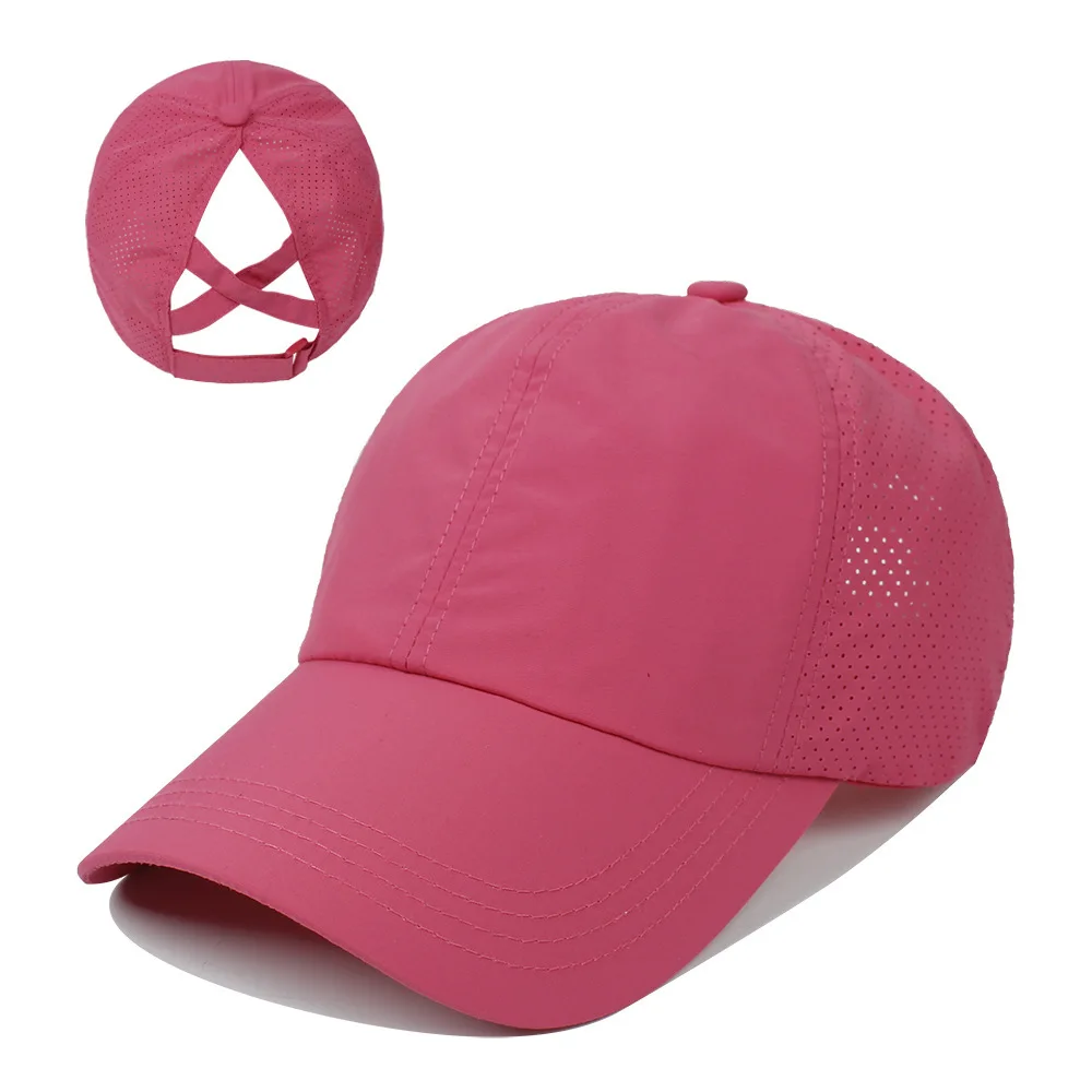 Summer Solid Color Baseball Cap Women's Athleisure Cross Ponytail Hat Mesh Quick-Drying Cap Visor Hat thumbnail 4