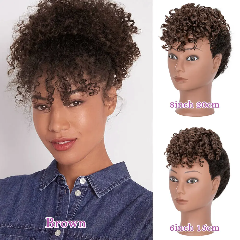 Snoilite Synthetic Afro Puff Bangs Hairpiece Short Kinky Curly Hair Bun For Women Girls Short Chignon Hair Extension Black Brown thumbnail 2