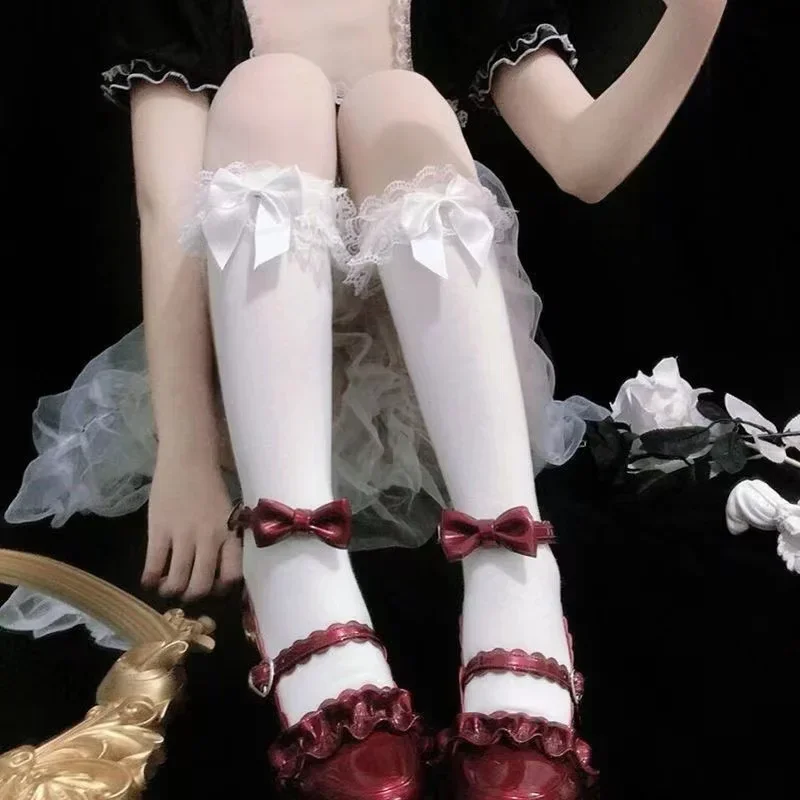 Lolita Lace JK Stockings Bow Knot Lolita Socks Female Long Lolita Soft Sister Jk Uniform Knee Socks Student Cute JK Socks thumbnail 4