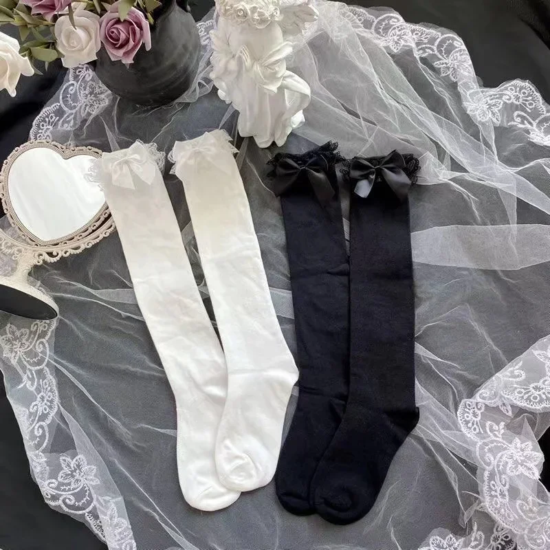 Lolita Lace JK Stockings Bow Knot Lolita Socks Female Long Lolita Soft Sister Jk Uniform Knee Socks Student Cute JK Socks thumbnail 6