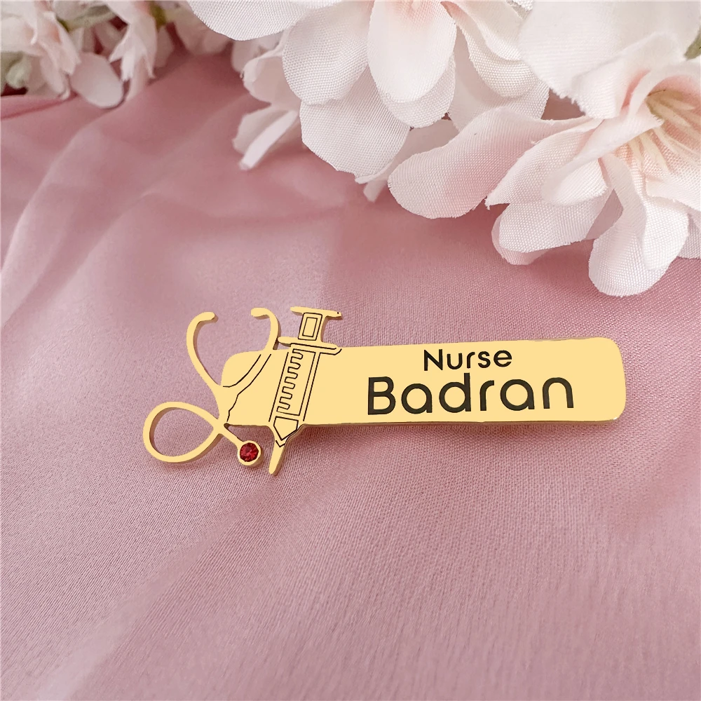 Custom stethoscope, syringe meaning nurse personalized name Brooch For Doctor Nurses  Stainless Steel Custom Professional Brooch thumbnail 5