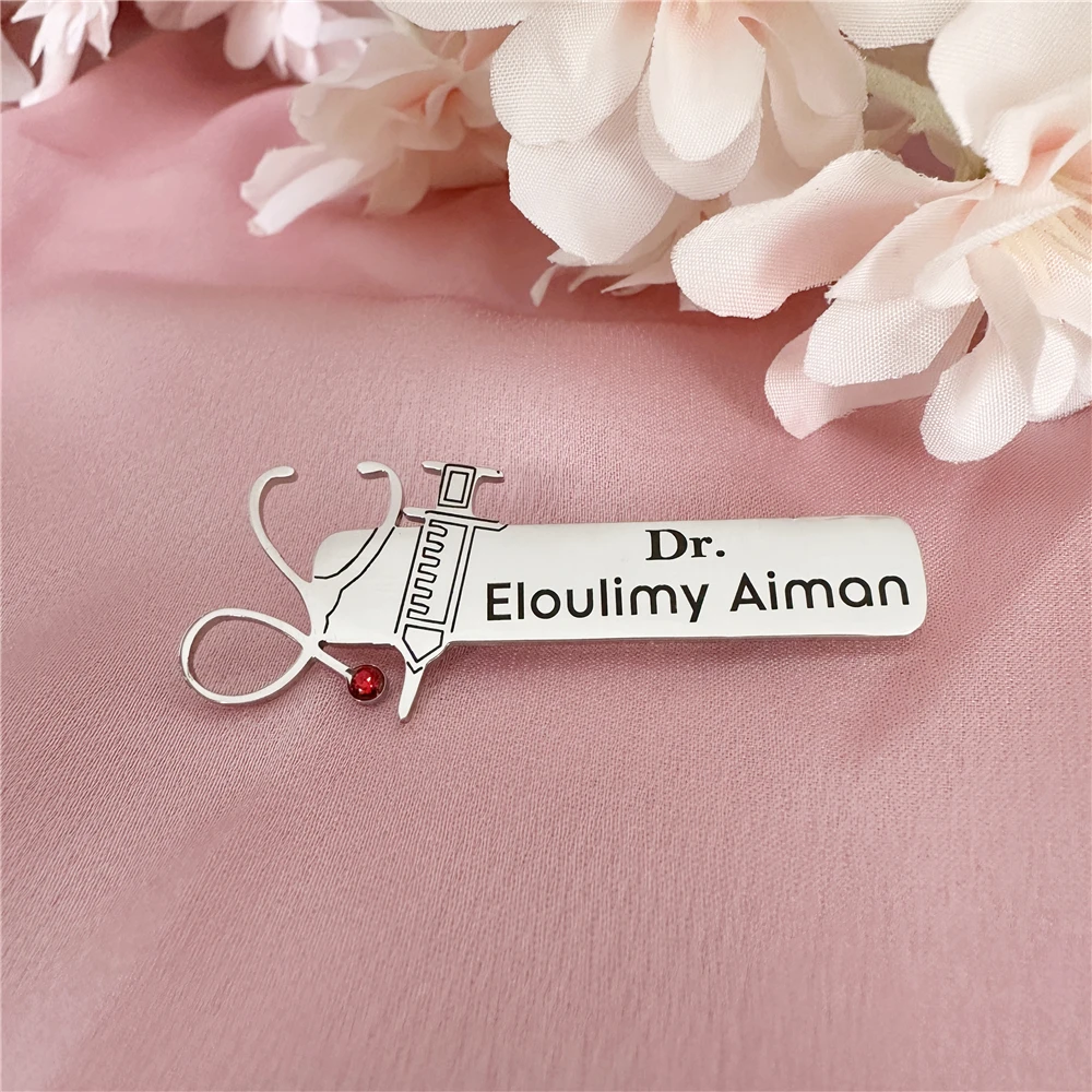 Custom stethoscope, syringe meaning nurse personalized name Brooch For Doctor Nurses  Stainless Steel Custom Professional Brooch thumbnail 3