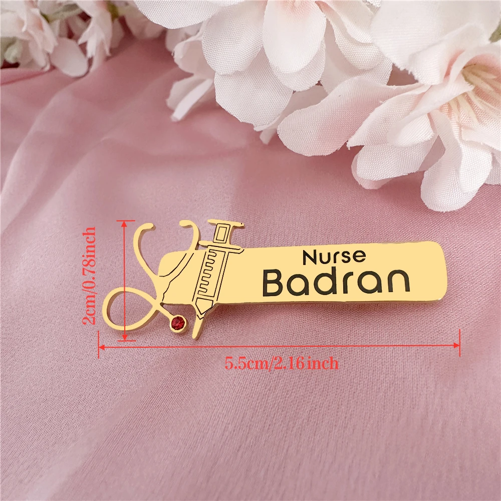 Custom stethoscope, syringe meaning nurse personalized name Brooch For Doctor Nurses  Stainless Steel Custom Professional Brooch thumbnail 4