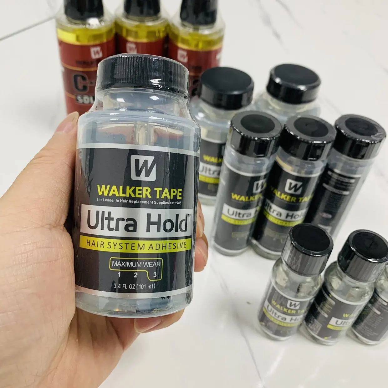 Wholesale Walker Tape Ultra Hold Lace Wig Glue Waterproof Transparent Lace Adhesive for Hair Replacement Brush-on Glue thumbnail 3