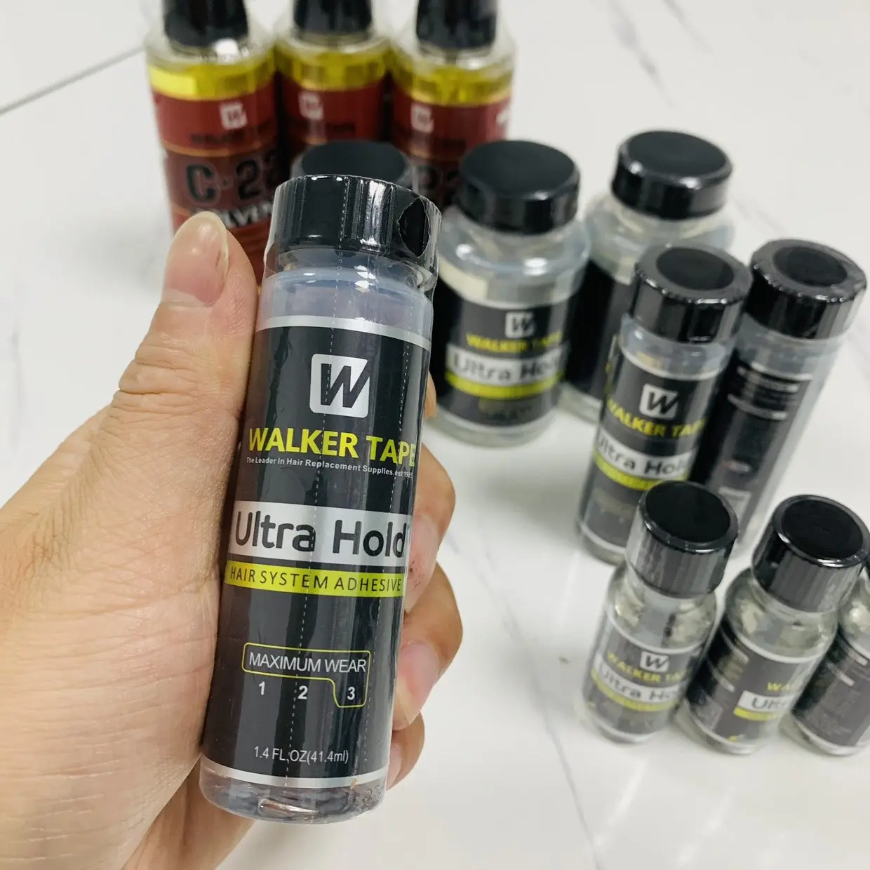 Wholesale Walker Tape Ultra Hold Lace Wig Glue Waterproof Transparent Lace Adhesive for Hair Replacement Brush-on Glue thumbnail 4