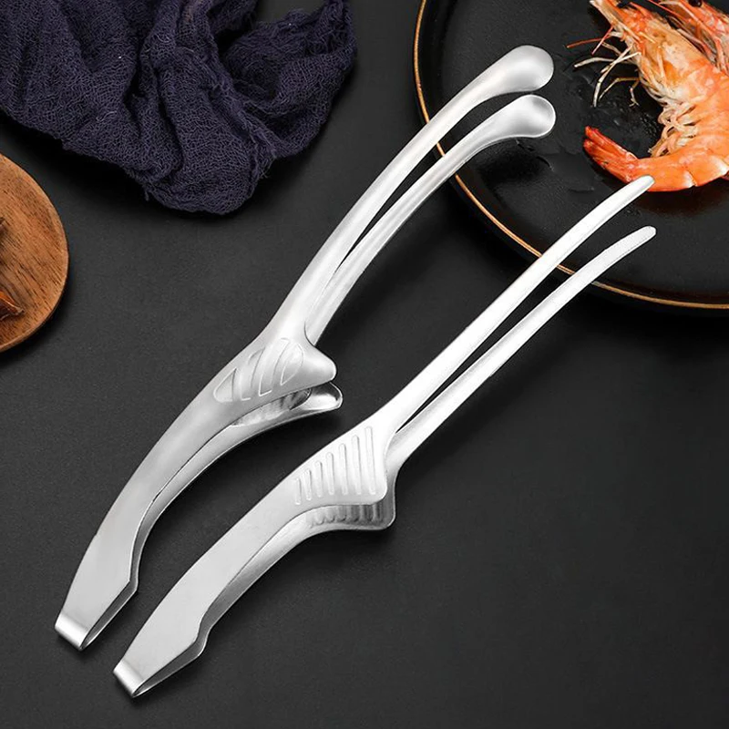 304 Stainless Steel Grill Tongs Korean BBQ Tongs Kitchen Tweezers Long Barbecue Meat Food Tongs Steak Clips Kitchen Accessories thumbnail 3