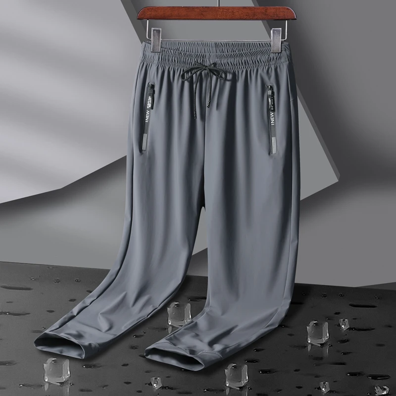 Breathable Elastic Men Running Sport Pants Ice Silk Jogging Thin Sweatpants Casual Outdoor Training Gym Fitness Trousers 8XL thumbnail 3