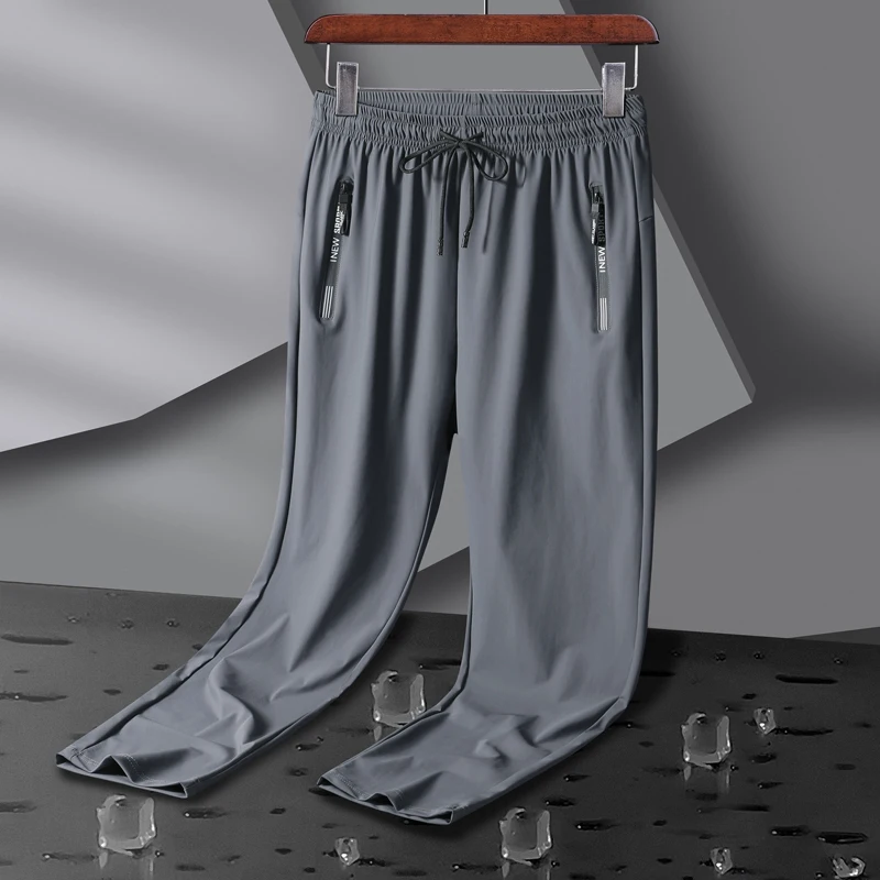 Breathable Elastic Men Running Sport Pants Ice Silk Jogging Thin Sweatpants Casual Outdoor Training Gym Fitness Trousers 8XL thumbnail 4