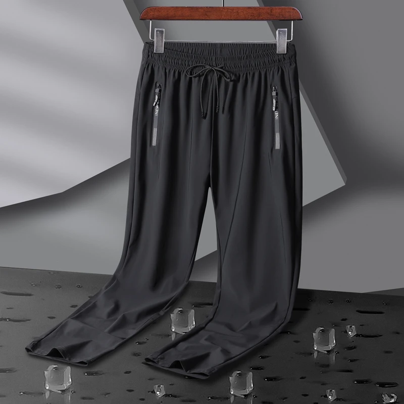 Breathable Elastic Men Running Sport Pants Ice Silk Jogging Thin Sweatpants Casual Outdoor Training Gym Fitness Trousers 8XL thumbnail 5