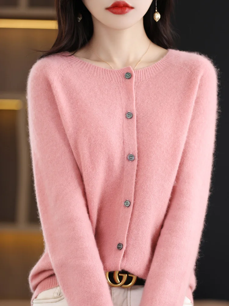 Women Cashmere Sweater 100% Merino Wool Knitted Cardigan Autumn Winter  Knitwear O-Neck Female  Solid Color Casual Fashion Top thumbnail 5
