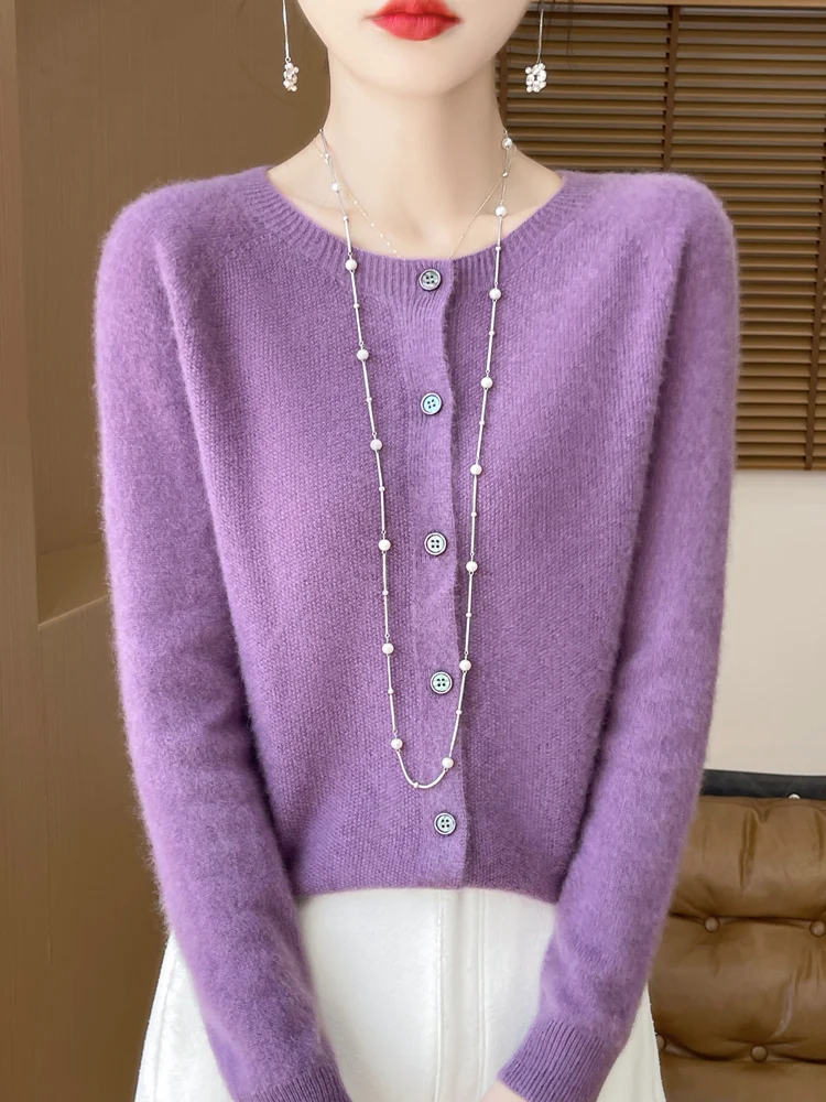 Women Cashmere Sweater 100% Merino Wool Knitted Cardigan Autumn Winter  Knitwear O-Neck Female  Solid Color Casual Fashion Top thumbnail 2