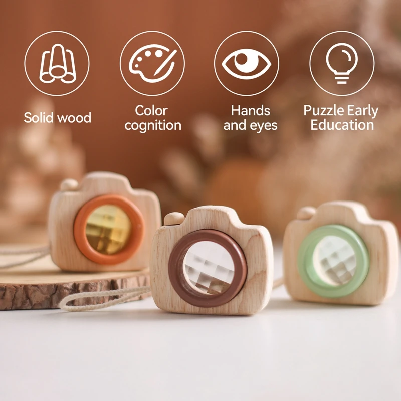 Montessori Baby Toys Education Wooden Blocks Toys for Kids Montessori Education Building Blocks Children Mini Camera Wooden Toys thumbnail 2