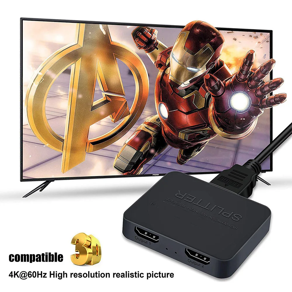 4K HDMI-compatible 1x2 Splitter Switch 1 in 2 Out Video Distributor Amplifier Dual Display for Box PC Monitor Projector Laptop thumbnail 2