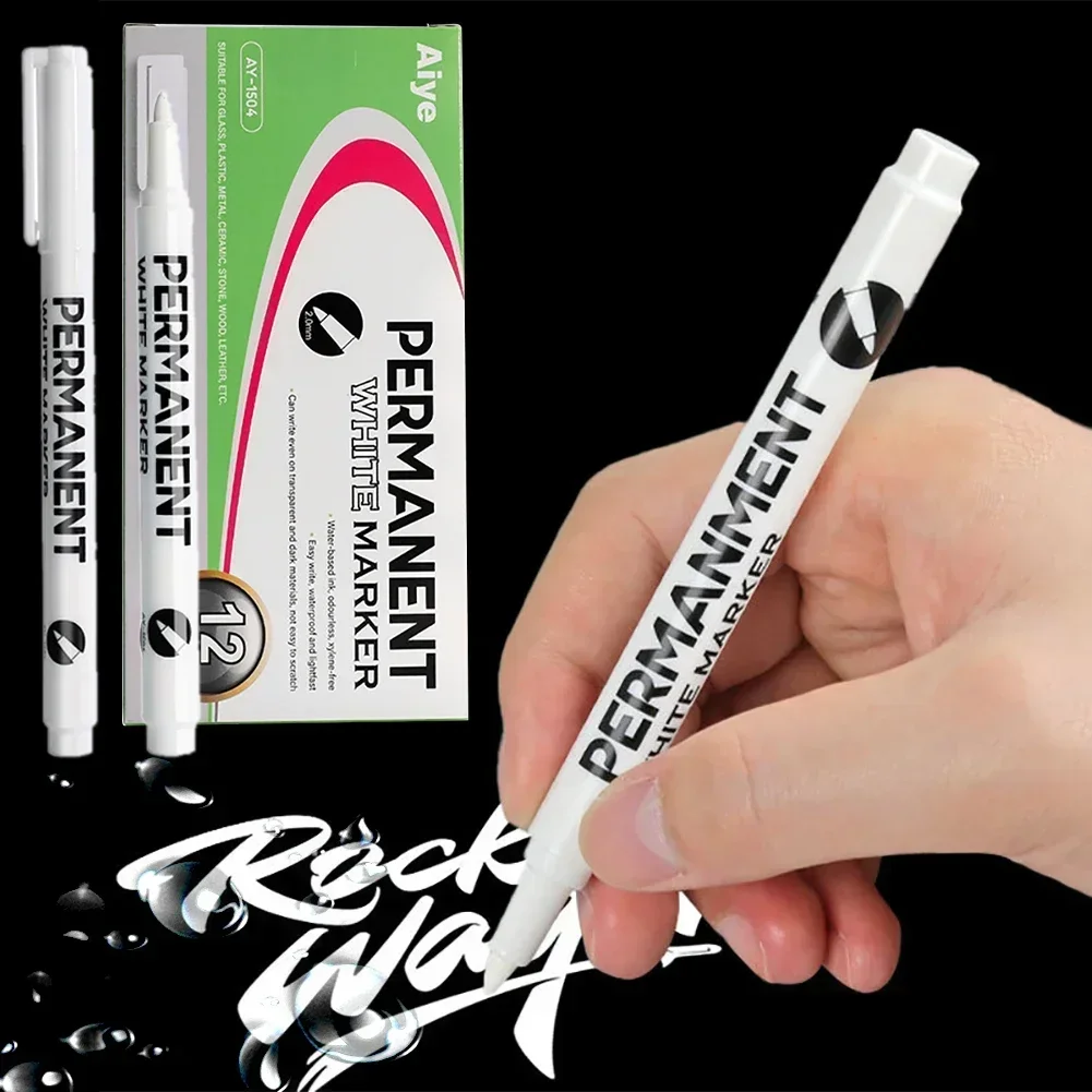 1/12Pcs Oily White Marker Pen Graffiti Pens Waterproof Permanent Gel Pencil Tire Painting Notebook Tyre Tread Environmental Pen thumbnail 4