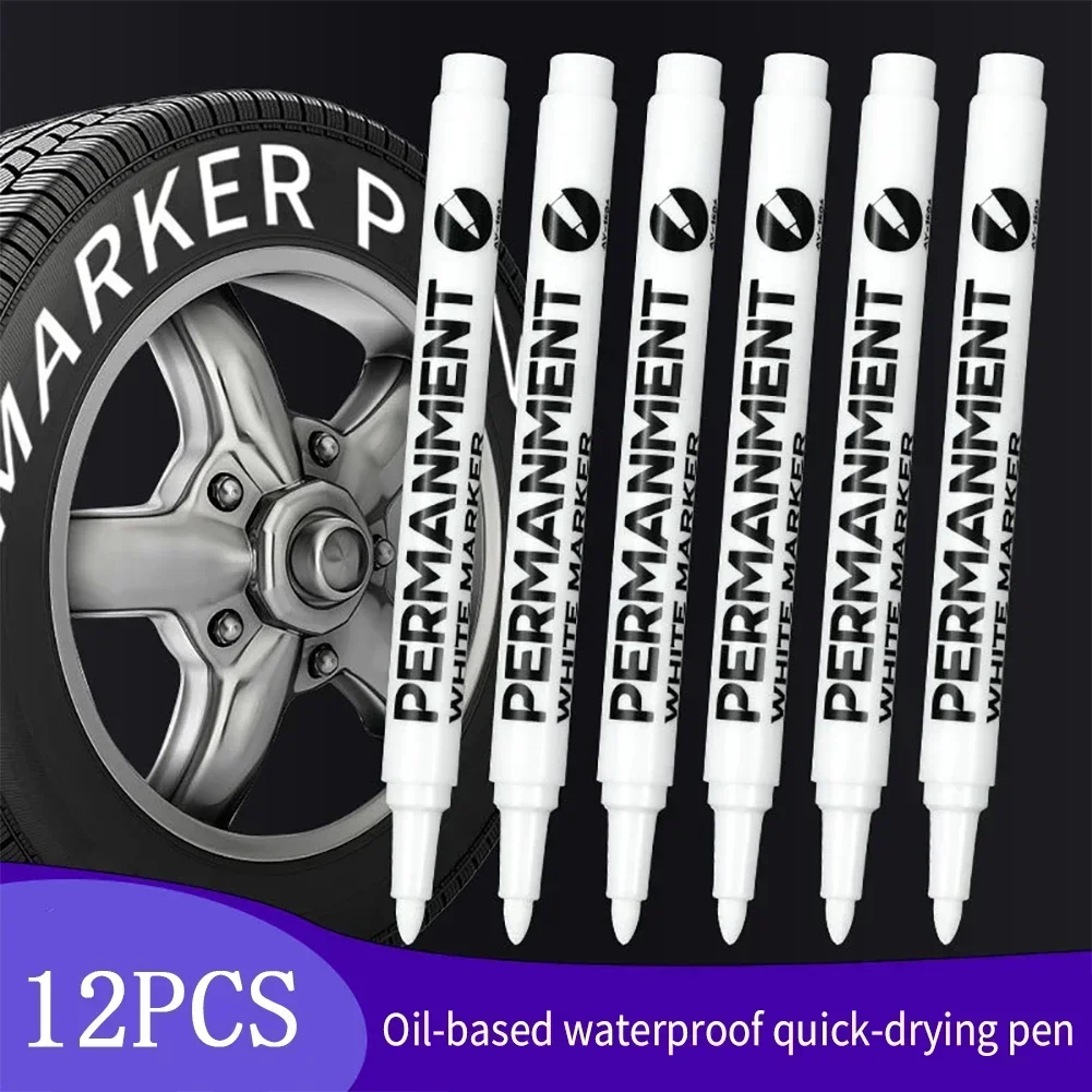 1/12Pcs Oily White Marker Pen Graffiti Pens Waterproof Permanent Gel Pencil Tire Painting Notebook Tyre Tread Environmental Pen