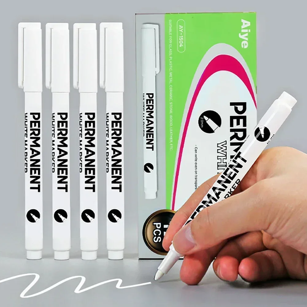 1/12Pcs Oily White Marker Pen Graffiti Pens Waterproof Permanent Gel Pencil Tire Painting Notebook Tyre Tread Environmental Pen thumbnail 3