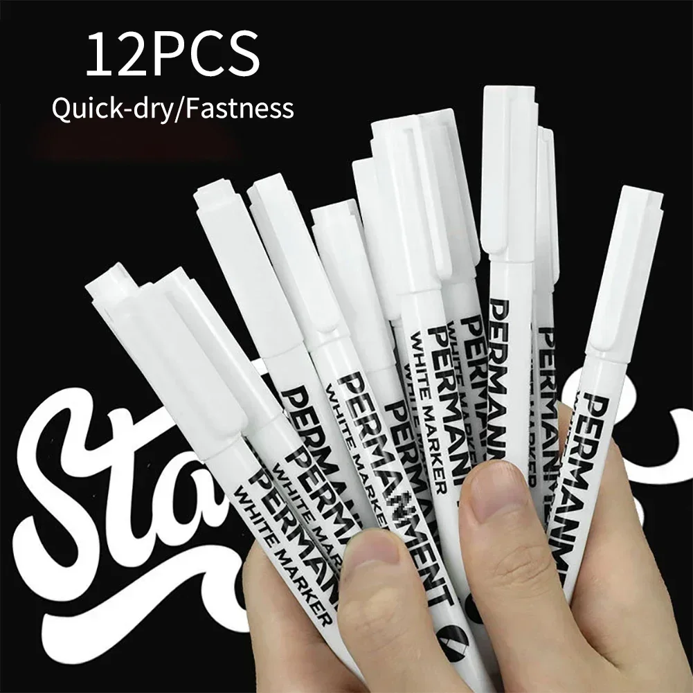 1/12Pcs Oily White Marker Pen Graffiti Pens Waterproof Permanent Gel Pencil Tire Painting Notebook Tyre Tread Environmental Pen thumbnail 5