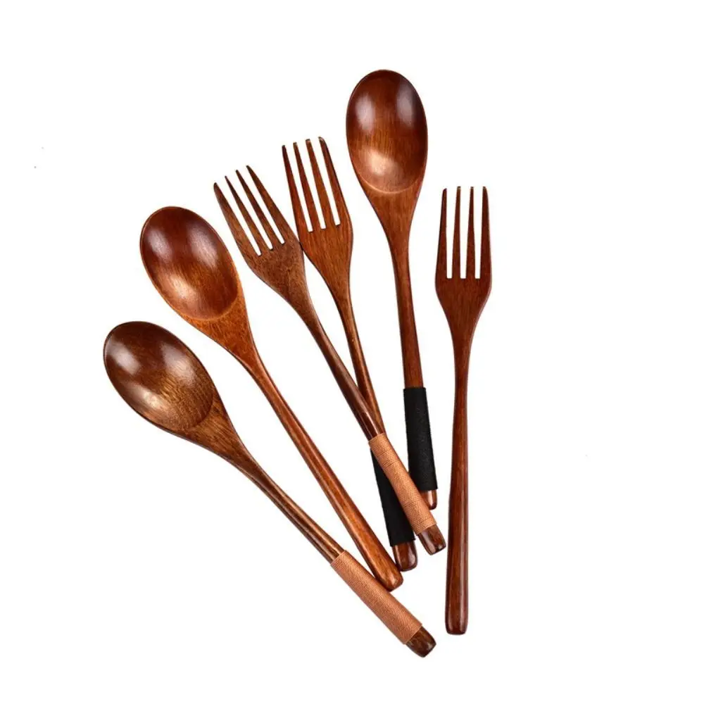New Wooden Spoon Wooden Fork Utensil Cereal Fork Kitchen Accessories Kitchen Spoon Fork Dinnerware Cutlery Rice Soups Spoon thumbnail 6