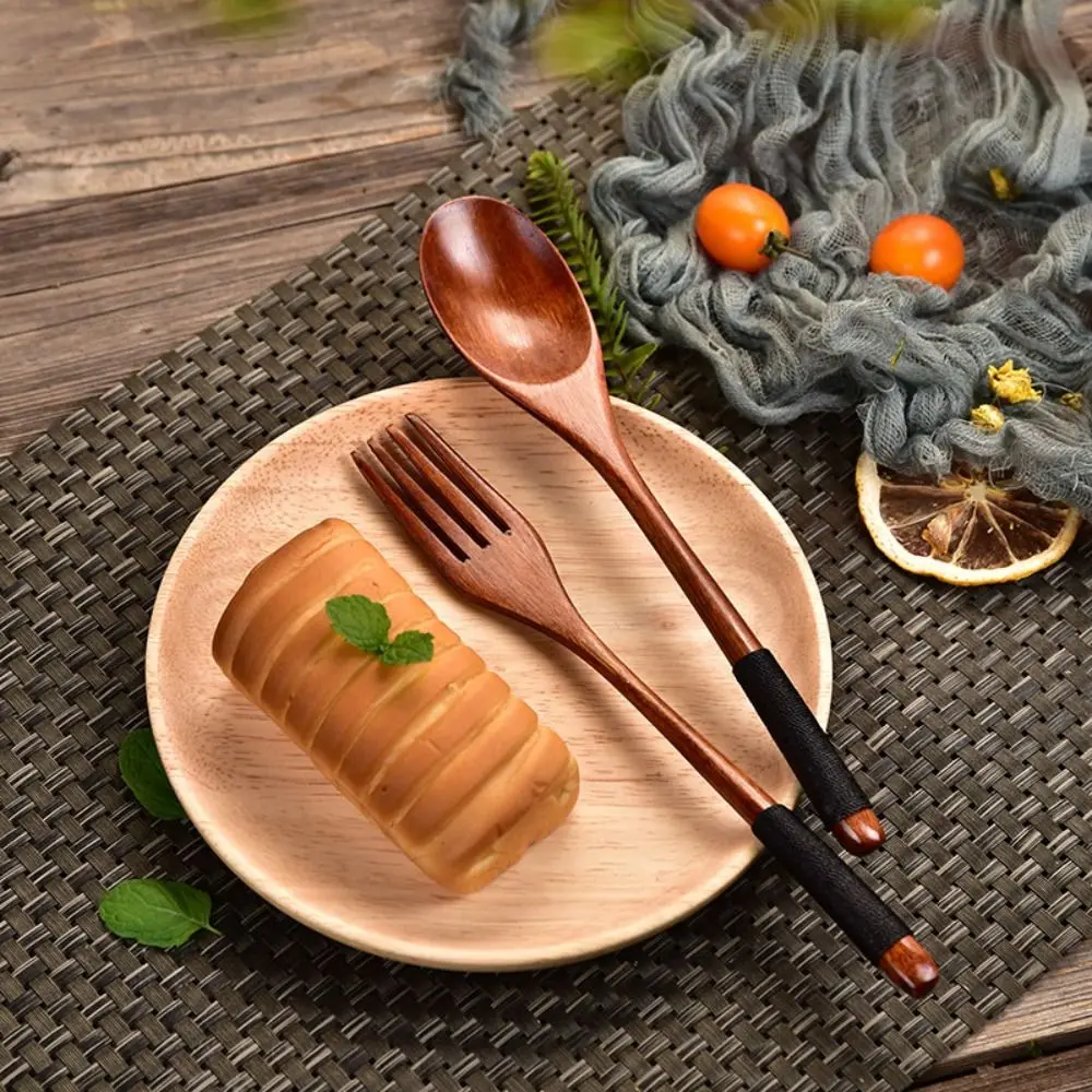 New Wooden Spoon Wooden Fork Utensil Cereal Fork Kitchen Accessories Kitchen Spoon Fork Dinnerware Cutlery Rice Soups Spoon thumbnail 3