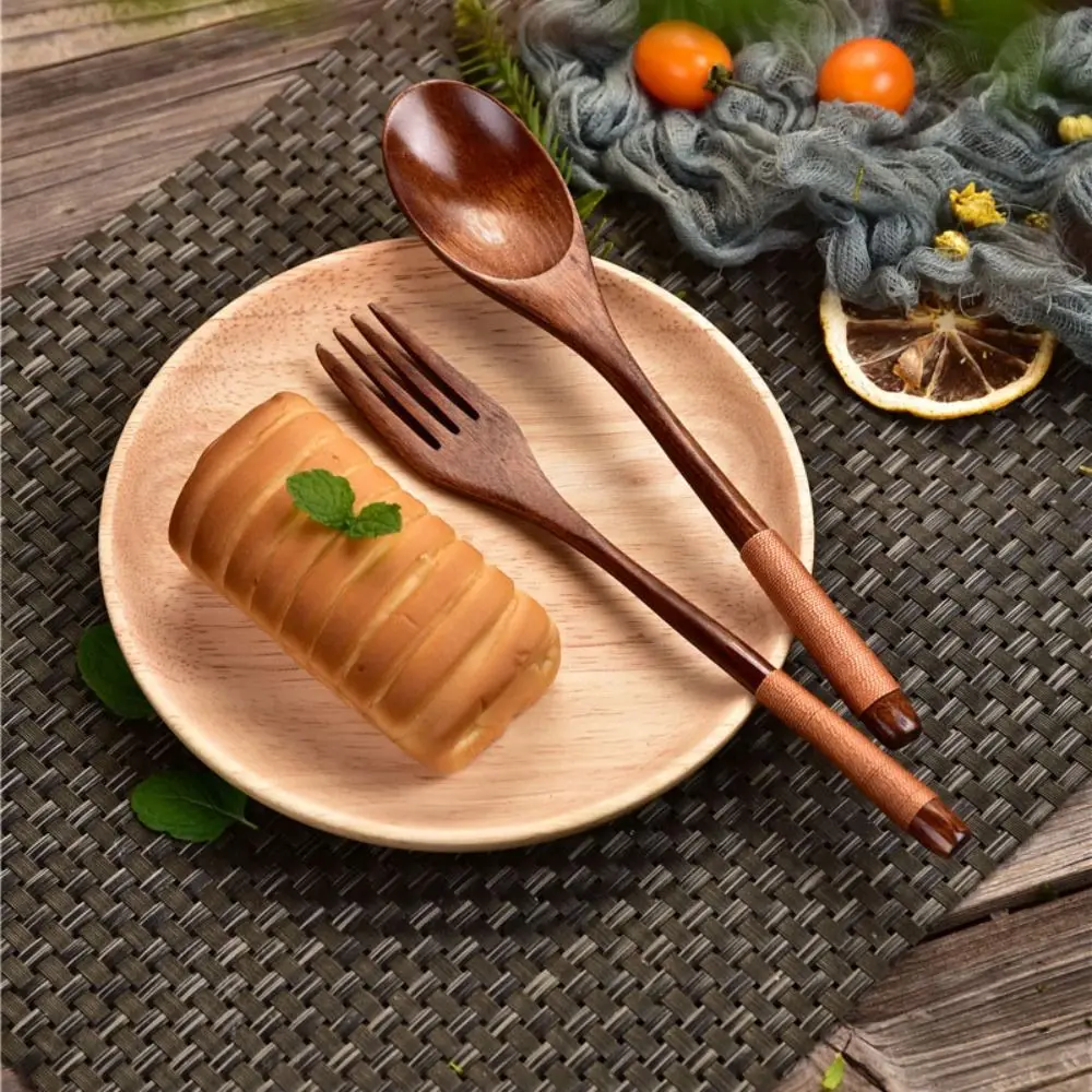 New Wooden Spoon Wooden Fork Utensil Cereal Fork Kitchen Accessories Kitchen Spoon Fork Dinnerware Cutlery Rice Soups Spoon thumbnail 4