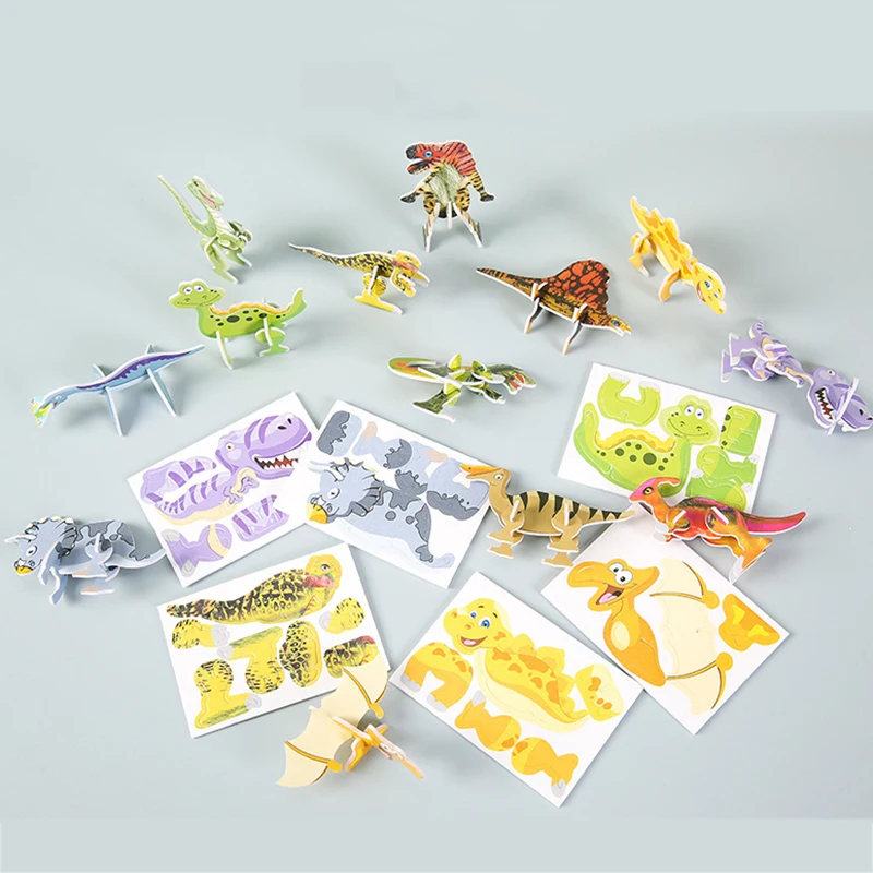 Creative 3D Dinosaur Models Jigsaw Puzzles For Kids Beginner Simple Foam Paper Building Block Toddlers Educational DIY Toys thumbnail 2