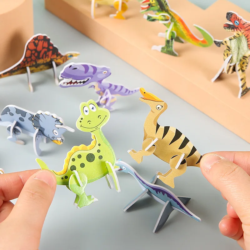 Creative 3D Dinosaur Models Jigsaw Puzzles For Kids Beginner Simple Foam Paper Building Block Toddlers Educational DIY Toys thumbnail 4