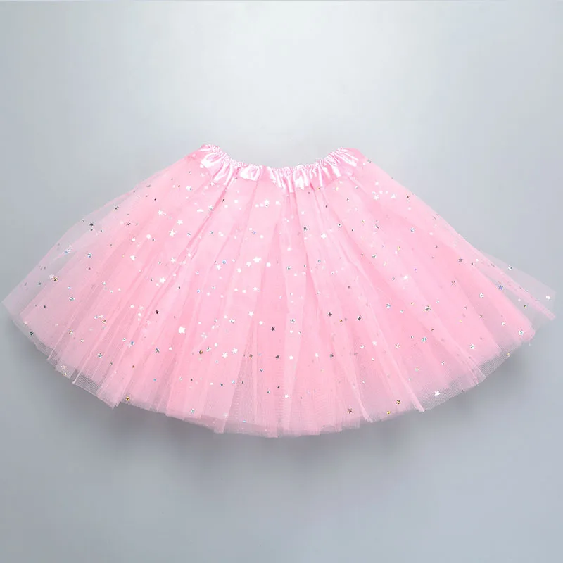Kids Baby Star Glitter Dance Tutu Skirt For Girl Sequin 3 Layers Tulle Toddler Pettiskirt Children Chiffon 2-8T thumbnail 3