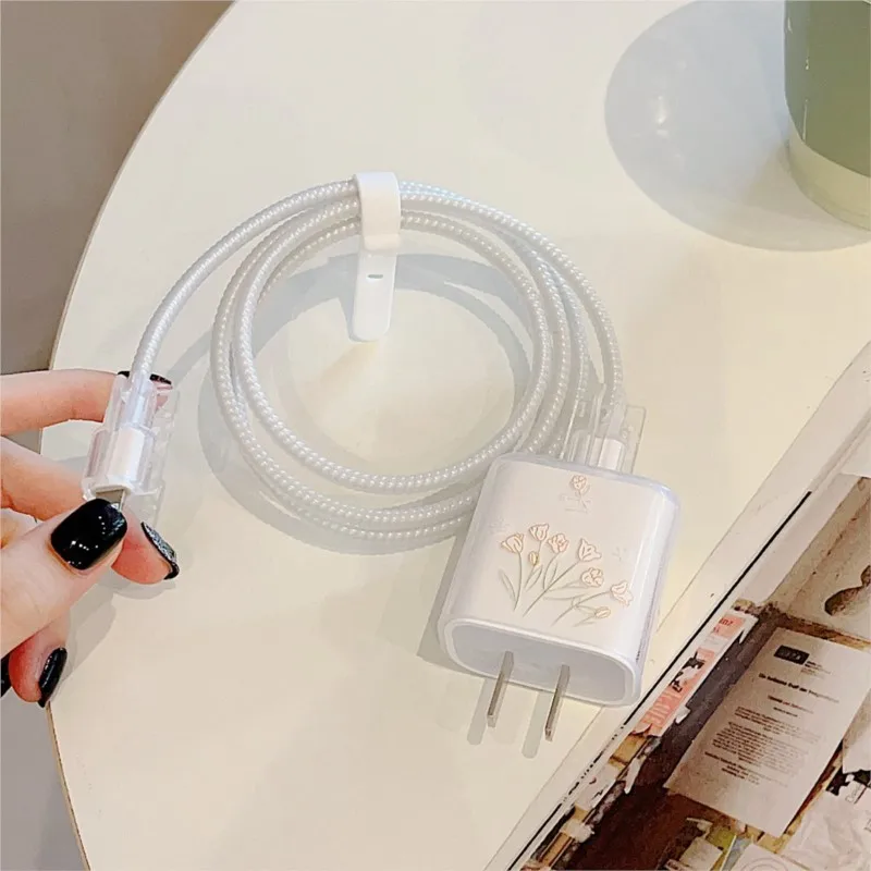 Cartoon Flower Soft Silicone Charger Case for iPhone 15 14 13 Apple 18/20W Charger Head Protective Sleeve Cable Protection Cover thumbnail 4