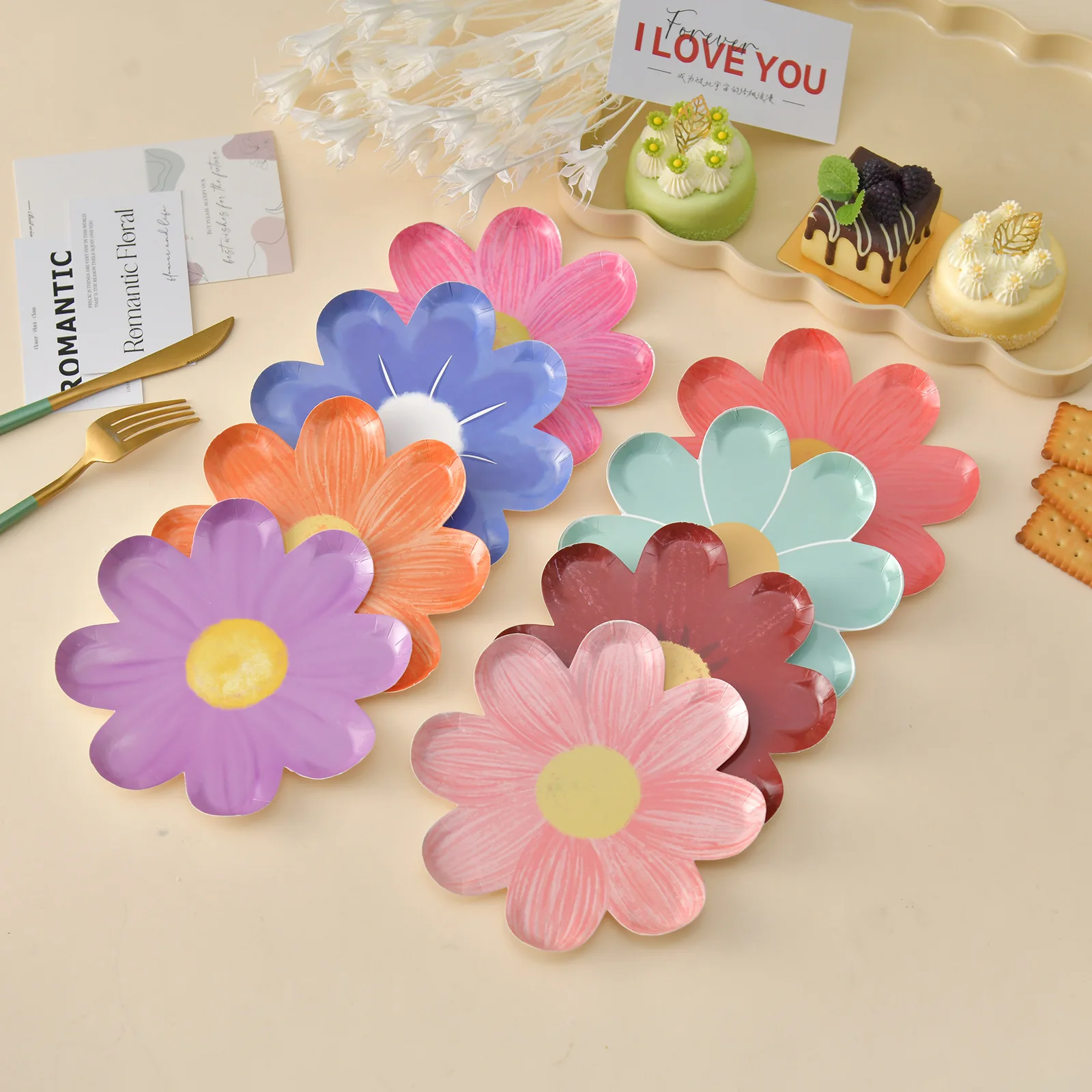 Disposable Daisy Paper Plate Flower Meal Plate Picnic Cake Plates Birthday Theme Party Decoration thumbnail 2