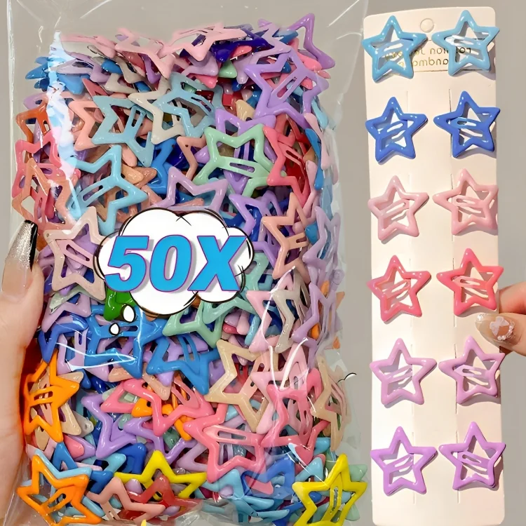 10/50pcs Colorful Kawaii Star Barrettes Y2K Sweet Girls BB Solid Star Hairclips Metal Snap Clip Headdress Hair Jewelry Gifts thumbnail 5