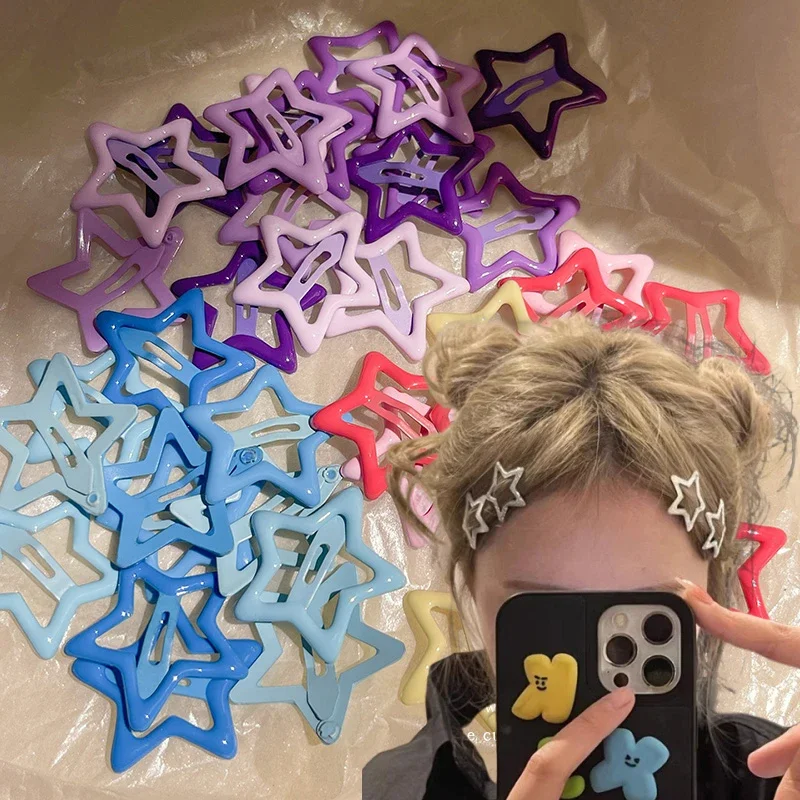 10/50pcs Colorful Kawaii Star Barrettes Y2K Sweet Girls BB Solid Star Hairclips Metal Snap Clip Headdress Hair Jewelry Gifts thumbnail 2