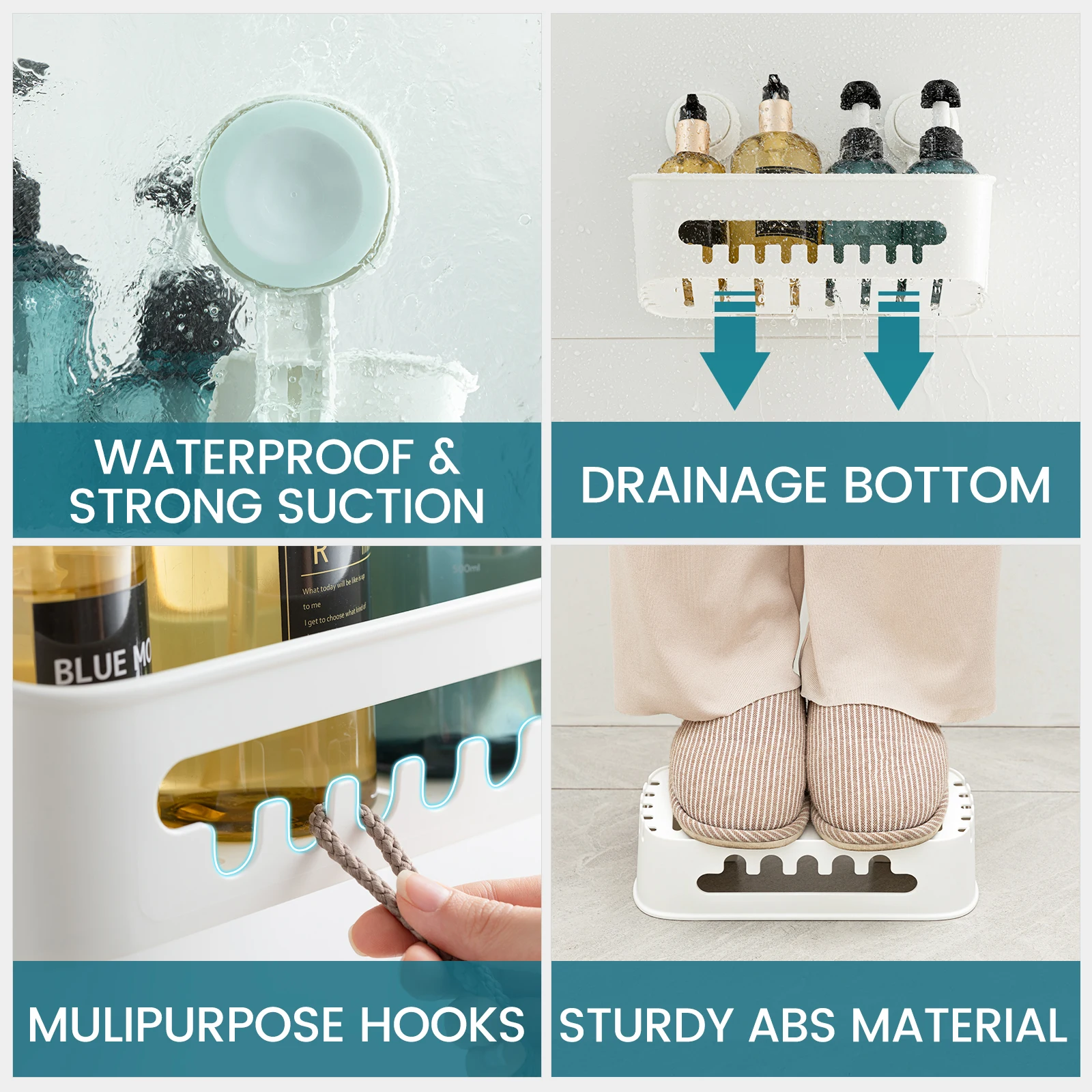 TAILI Shower Shelf Suction Cup No-drill Bathroom Corner Shelf Storage Basket for Shampoo Makeup Organizer Bathroom Accessories thumbnail 3