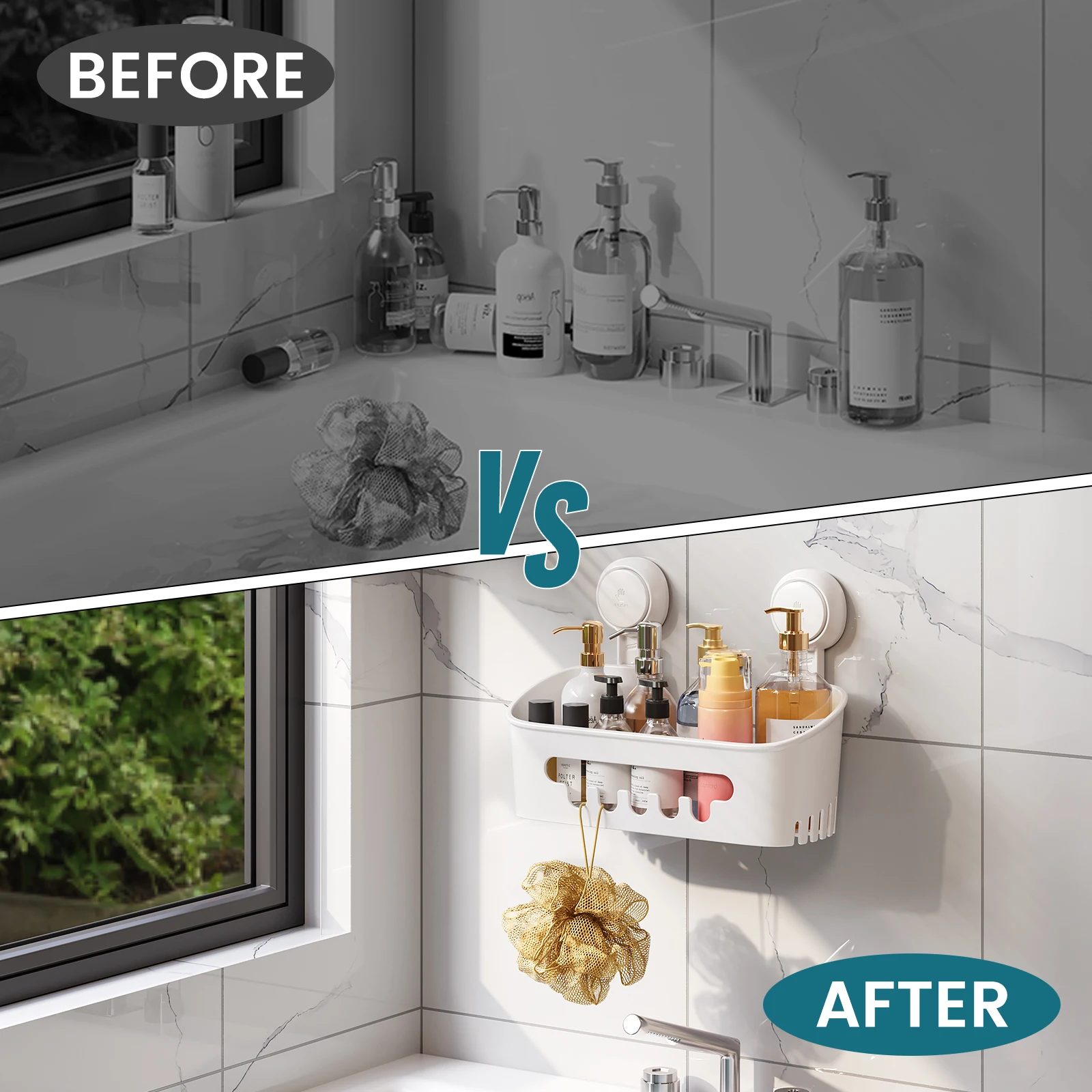 TAILI Shower Shelf Suction Cup No-drill Bathroom Corner Shelf Storage Basket for Shampoo Makeup Organizer Bathroom Accessories thumbnail 5
