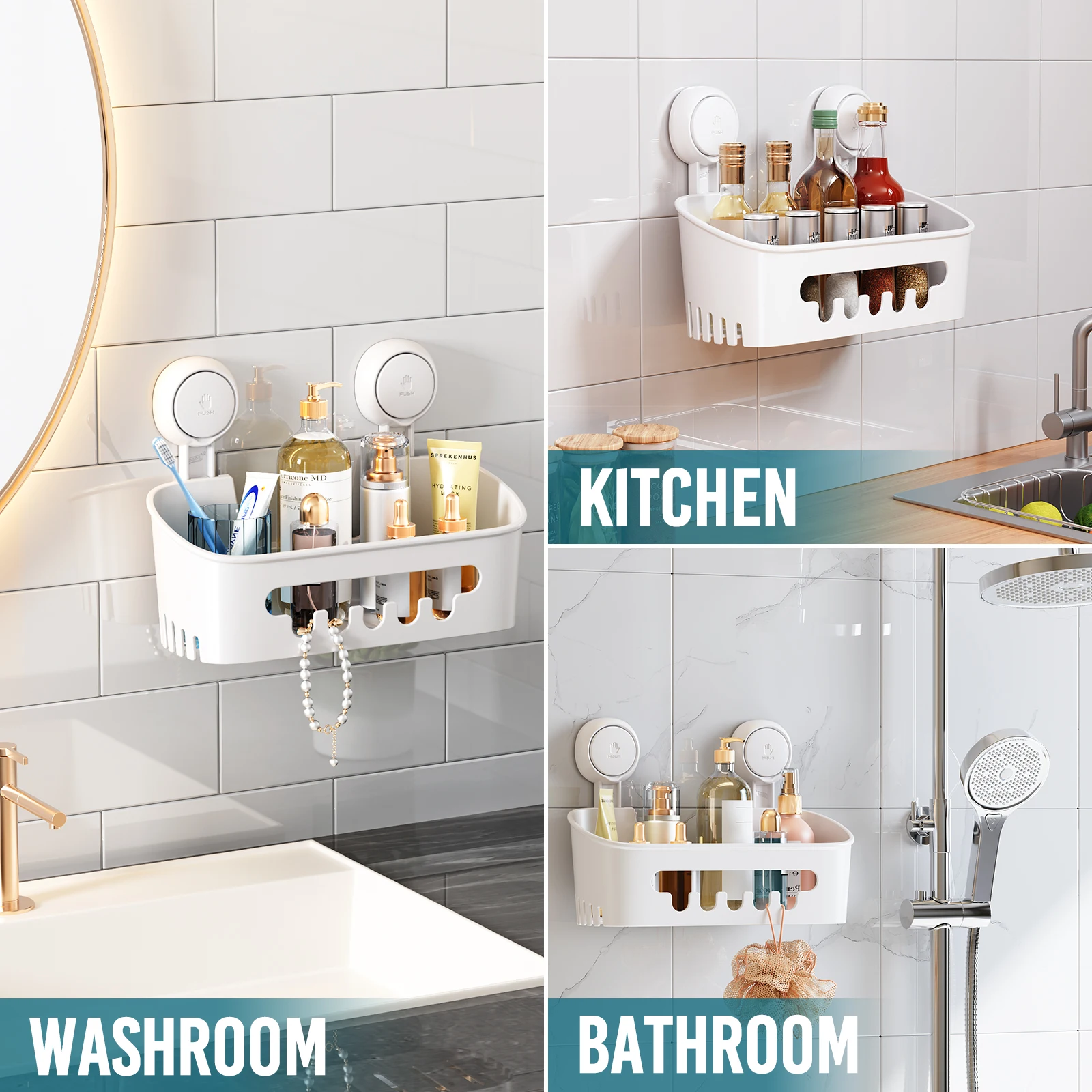 TAILI Shower Shelf Suction Cup No-drill Bathroom Corner Shelf Storage Basket for Shampoo Makeup Organizer Bathroom Accessories thumbnail 6