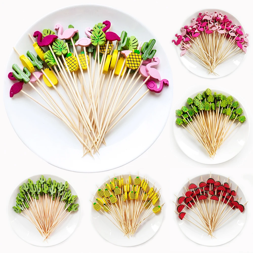 100/50Pcs Hawaii Party Cocktail Sticks Bamboo Skewers for Salad Dessert Disposable Forks Buffet Fruit Birthday Party Wedding thumbnail 3