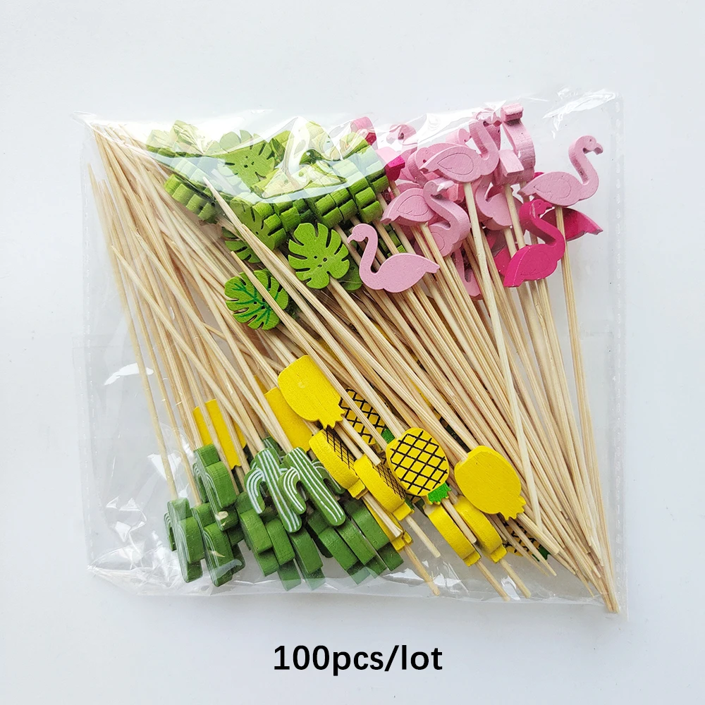 100/50Pcs Hawaii Party Cocktail Sticks Bamboo Skewers for Salad Dessert Disposable Forks Buffet Fruit Birthday Party Wedding thumbnail 2
