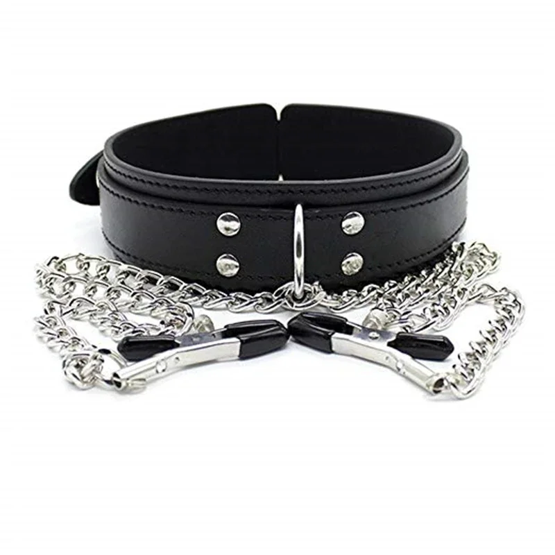 Sexy Leather Choker Collar With Nipple Clamp Breast Clip Chain SM Bondage Couple SM Sex Toys For Woman Erotic Tools Adult Games thumbnail 5