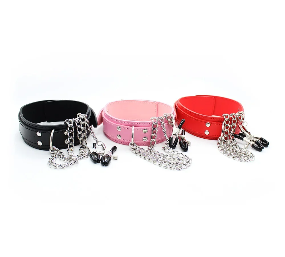 Sexy Leather Choker Collar With Nipple Clamp Breast Clip Chain SM Bondage Couple SM Sex Toys For Woman Erotic Tools Adult Games thumbnail 2