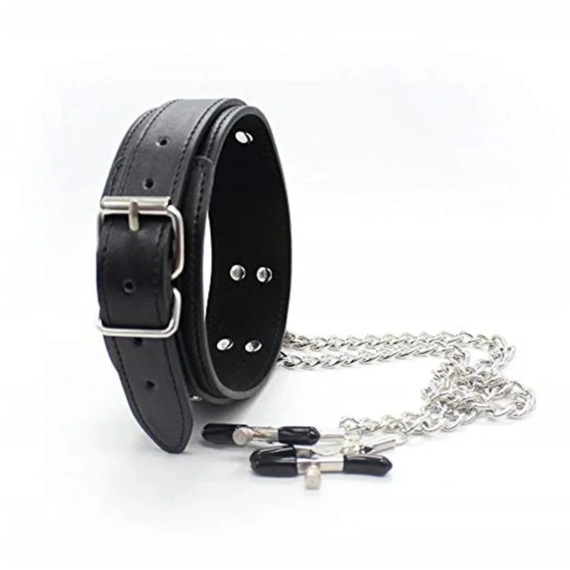 Sexy Leather Choker Collar With Nipple Clamp Breast Clip Chain SM Bondage Couple SM Sex Toys For Woman Erotic Tools Adult Games thumbnail 4